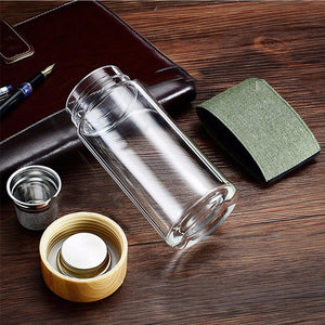 Glass Travel Mug with Stainless Steel Infuser & Protective Sleeve